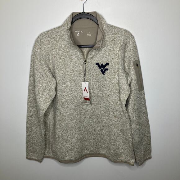 NWT ANTIGUA Oatmeal West Virginia Mountaineers Fortune Half-Zip Sweater Large - Picture 2 of 5